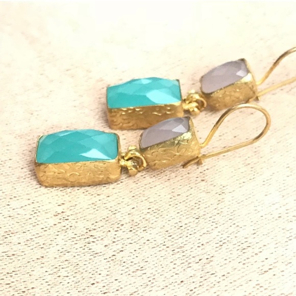 NWT Ottoman Hands Rose Chalcedony Drop Earrings Gold Overlay - Picture 6 of 8